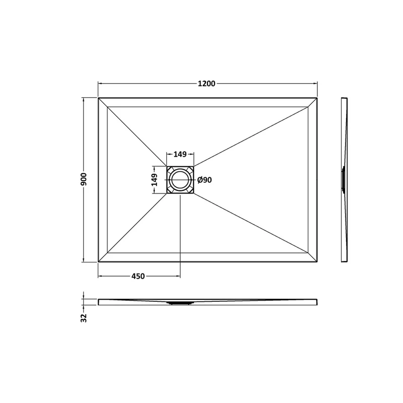Hudson Reed Slim Rectangular Trays Rectangular Shower Tray 1200 X 900mm Contemp White Slate Acrylic Capped Abs Caco3 And Pu