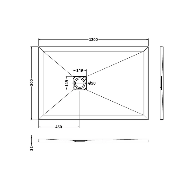 Hudson Reed Slim Rectangular Trays Rectangular Shower Tray 1200 X 800mm Contemp White Slate Acrylic Capped Abs Caco3 And Pu