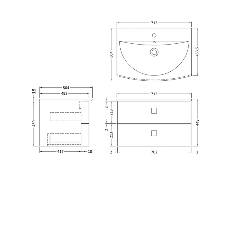Hudson Reed Sarenna 700mm Cabinet & Basin Contemp Mineral Blue MFC Smooth Matt 448x712x504mm