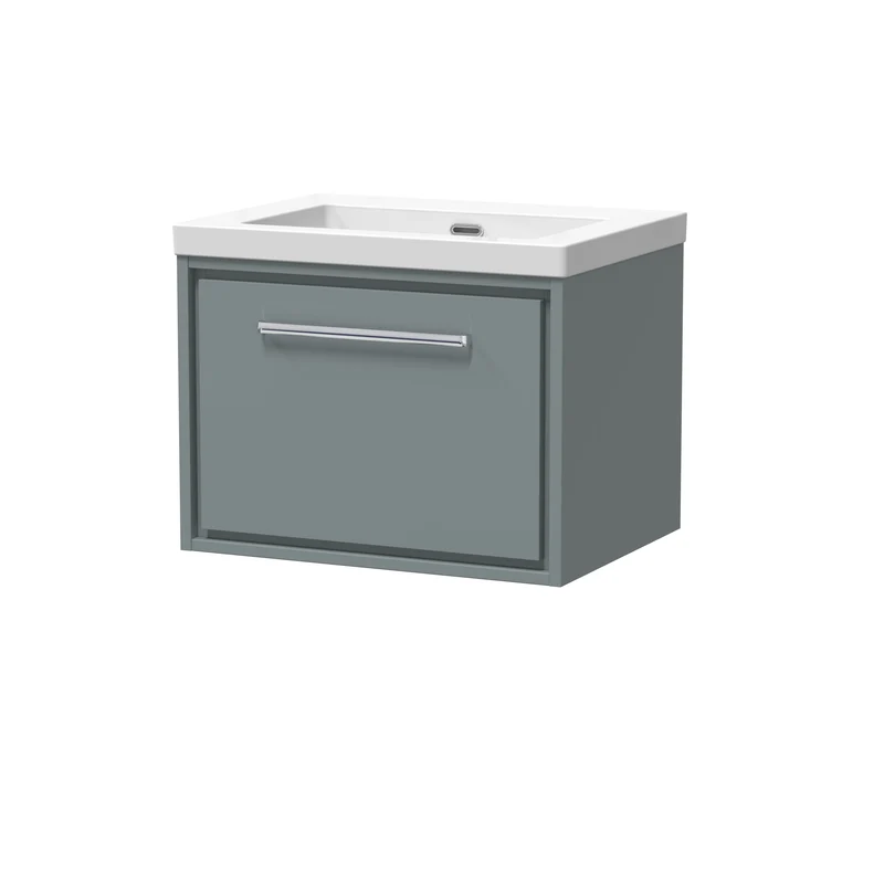 Lille 600mm Wall Hung 1 Drawer Vanity Unit & Modern Fireclay Basin With No Tap Holes - Coastal Grey Matt