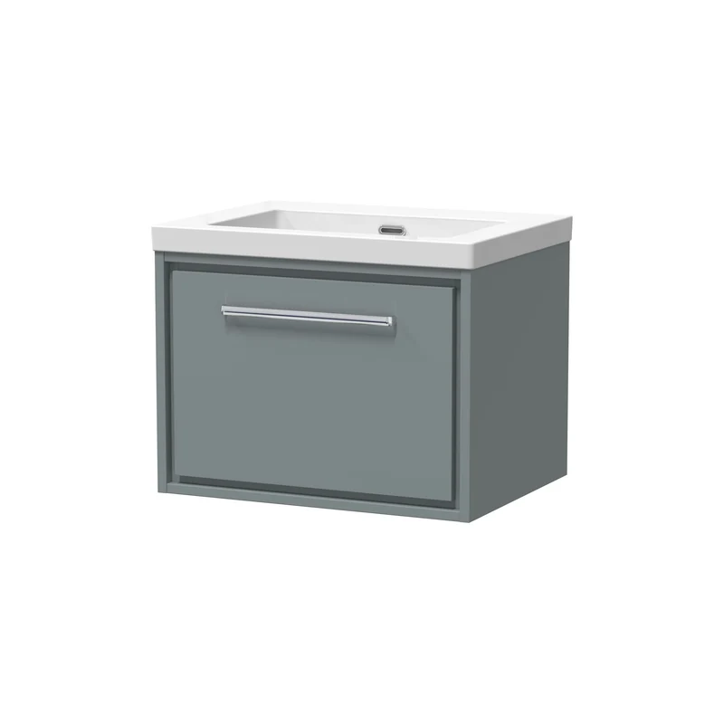 Lille 600mm Wall Hung 1 Drawer Vanity Unit & Modern Fireclay Basin With No Tap Holes - Coastal Grey Matt