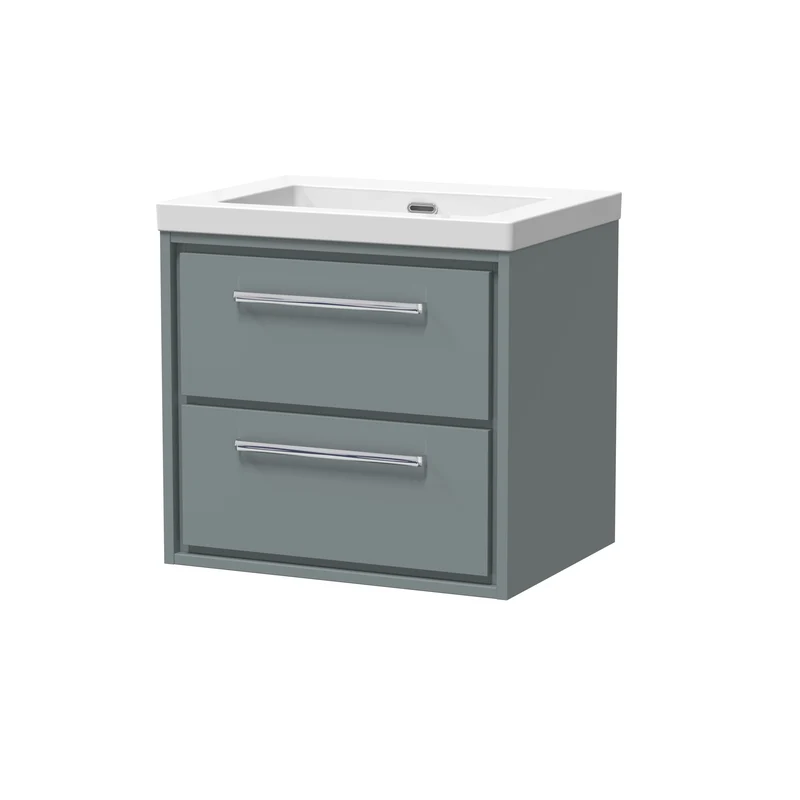 Lille 600mm Wall Hung 2 Drawer Vanity Unit & Modern Fireclay Basin With No Tap Holes - Coastal Grey Matt