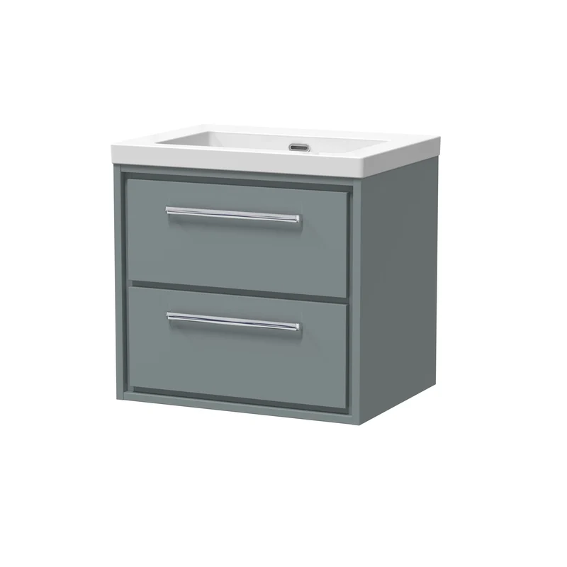 Lille 600mm Wall Hung 2 Drawer Vanity Unit & Modern Fireclay Basin With No Tap Holes - Coastal Grey Matt
