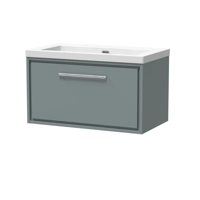 Lille 800mm Wall Hung 1 Drawer Vanity Unit & Modern Fireclay Basin With No Tap Holes - Coastal Grey Matt