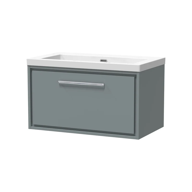 Lille 800mm Wall Hung 1 Drawer Vanity Unit & Modern Fireclay Basin With No Tap Holes - Coastal Grey Matt