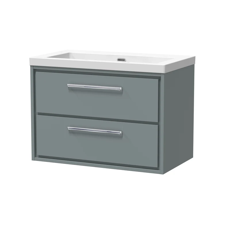 Lille 800mm Wall Hung 2 Drawer Vanity Unit & Modern Fireclay Basin With No Tap Holes - Coastal Grey Matt