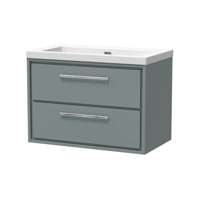 Lille 800mm Wall Hung 2 Drawer Vanity Unit & Modern Fireclay Basin With No Tap Holes - Coastal Grey Matt