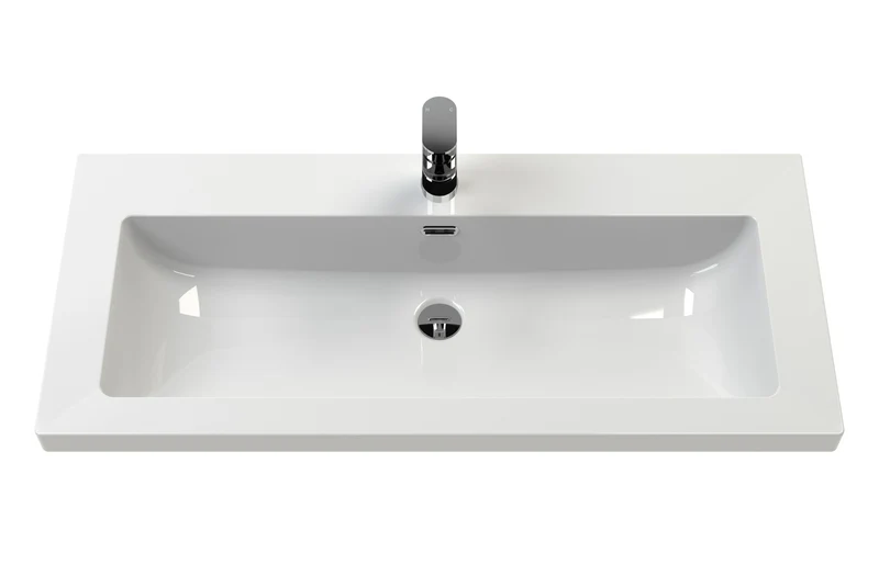 Lille 800mm Wall Hung 2 Drawer Vanity Unit & Modern Fireclay Basin With 1 Tap Hole - Coastal Grey Matt