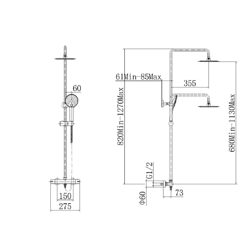 Eliseo Ricci Curve Plus Thermostatic Rain Shower with Diverter