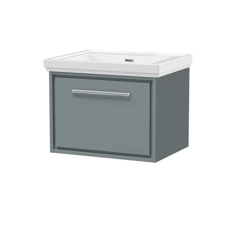 Lille 600mm Wall Hung 1 Drawer Vanity Unit & Traditional Fireclay Basin With No Tap Holes - Coastal Grey Matt
