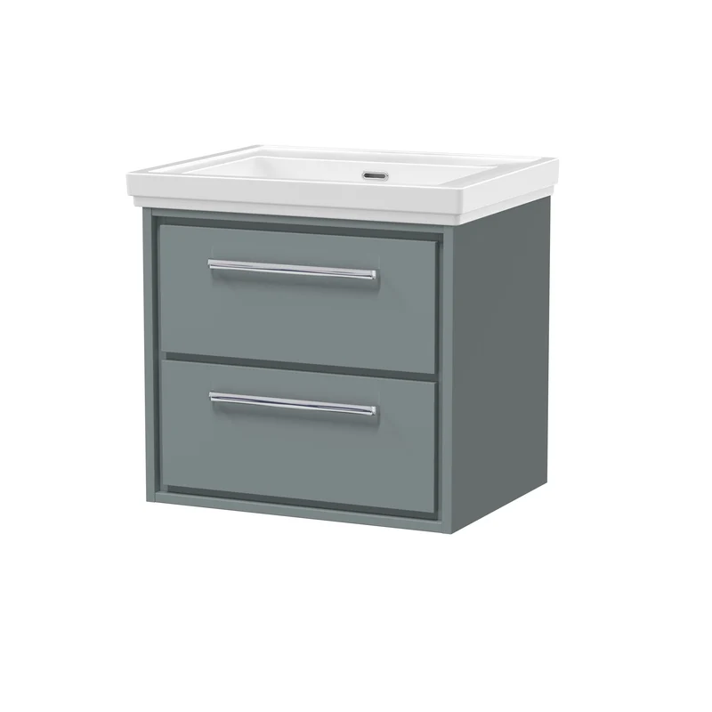 Lille 600mm Wall Hung 2 Drawer Vanity Unit & Traditional Fireclay Basin With No Tap Holes - Coastal Grey Matt
