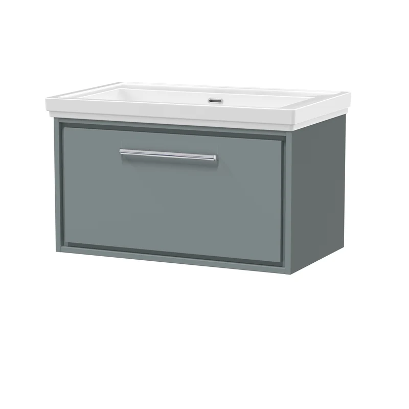 Lille 800mm Wall Hung 1 Drawer Vanity Unit & Traditional Fireclay Basin With No Tap Holes - Coastal Grey Matt