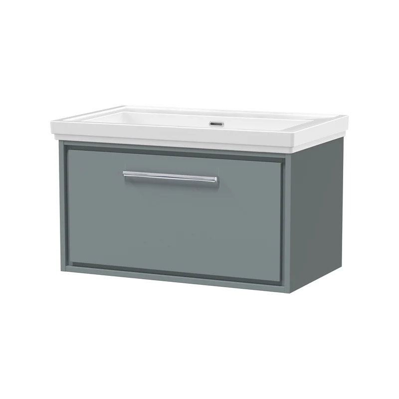 Lille 800mm Wall Hung 1 Drawer Vanity Unit & Traditional Fireclay Basin With No Tap Holes - Coastal Grey Matt
