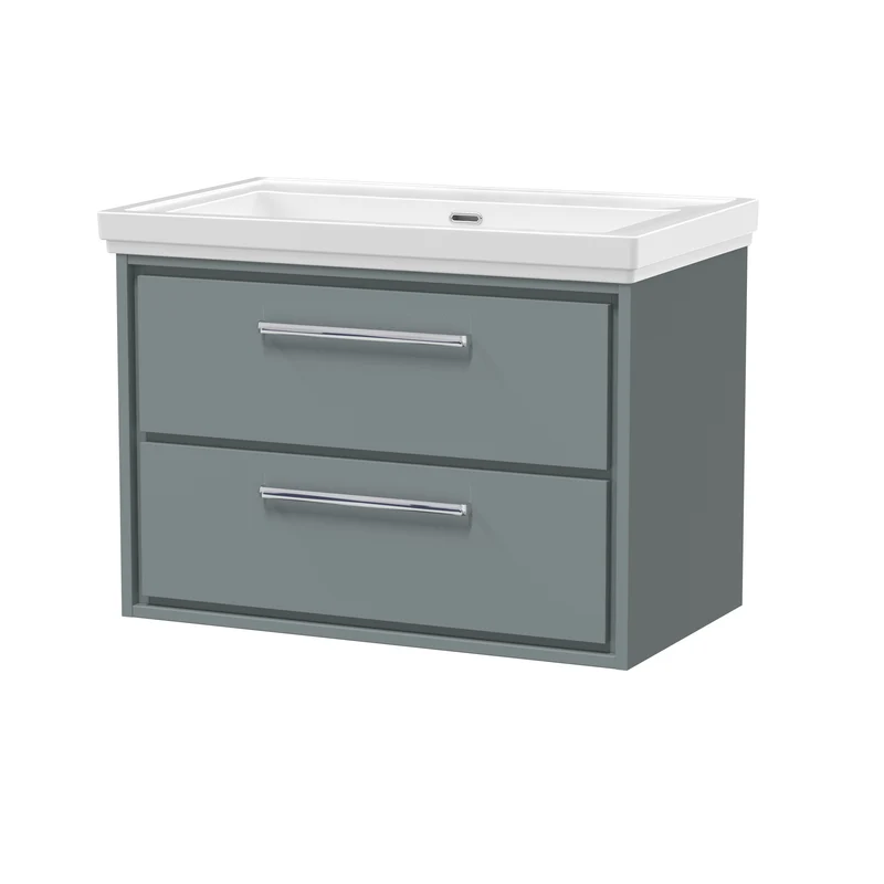 Lille 800mm Wall Hung 2 Drawer Vanity Unit & Traditional Fireclay Basin With No Tap Holes - Coastal Grey Matt