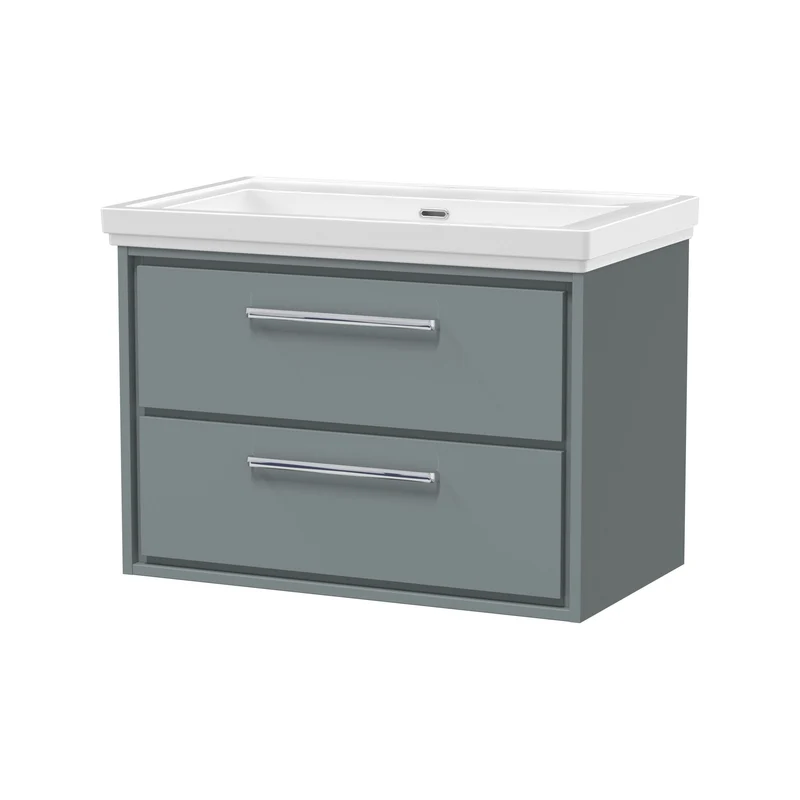 Lille 800mm Wall Hung 2 Drawer Vanity Unit & Traditional Fireclay Basin With No Tap Holes - Coastal Grey Matt