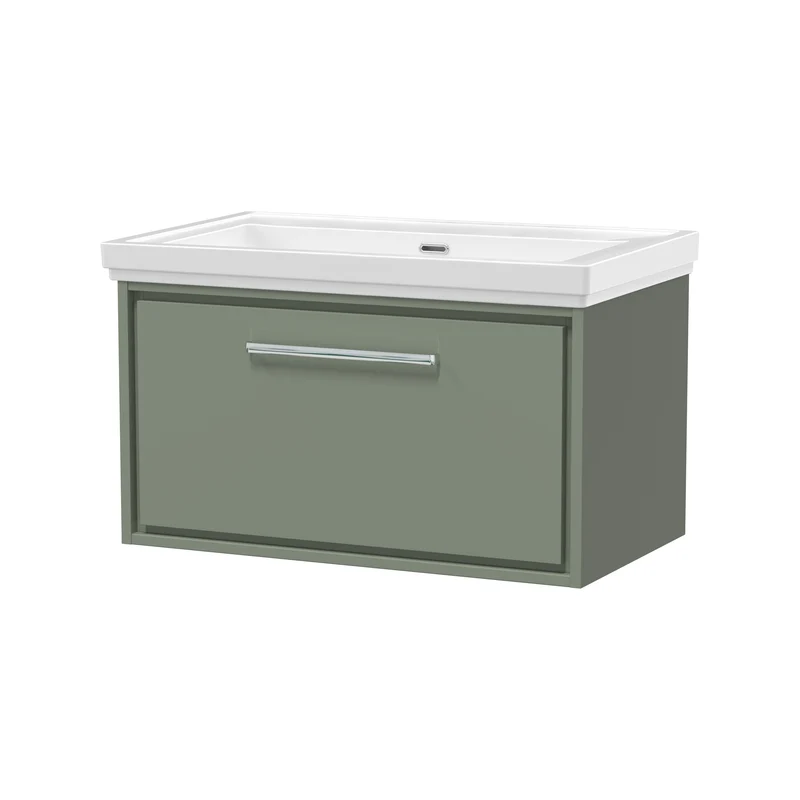 Lille 800mm Wall Hung 1 Drawer Vanity Unit & Traditional Fireclay Basin With No Tap Holes - Fern Green Matt