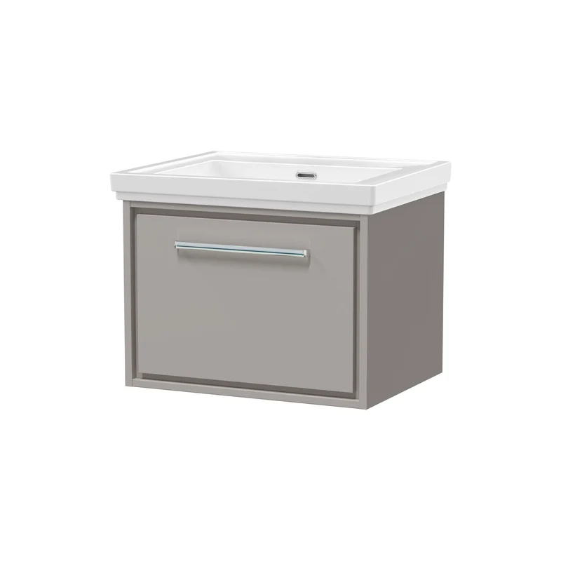 Lille 600mm Wall Hung 1 Drawer Vanity Unit & Traditional Fireclay Basin With No Tap Holes - Pebble Grey Matt