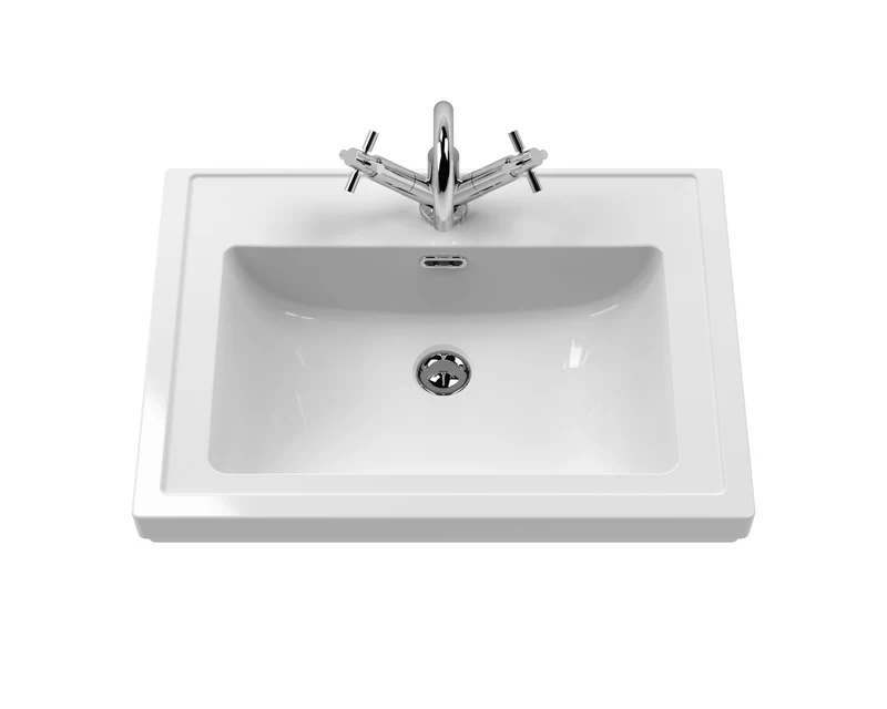 Lille 600mm Wall Hung 2 Drawer Vanity Unit & Traditional Fireclay Basin With 1 Tap Hole - Pebble Grey Matt