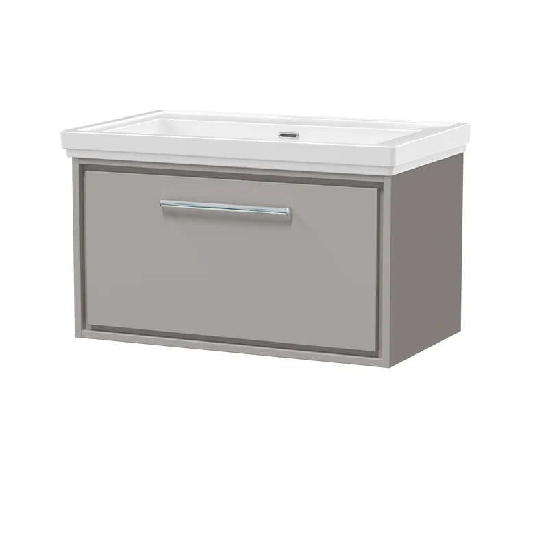Lille 800mm Wall Hung 1 Drawer Vanity Unit & Traditional Fireclay Basin With No Tap Holes - Pebble Grey Matt