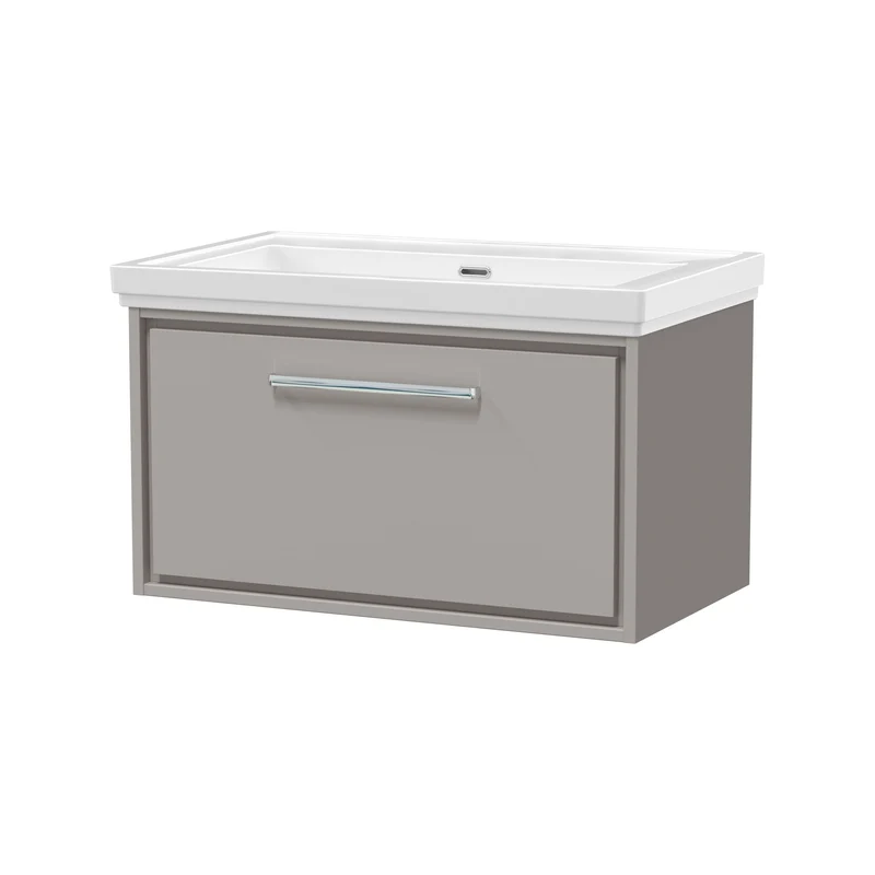 Lille 800mm Wall Hung 1 Drawer Vanity Unit & Traditional Fireclay Basin With No Tap Holes - Pebble Grey Matt