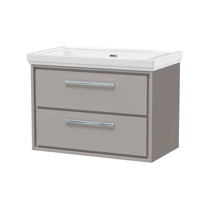 Lille 800mm Wall Hung 2 Drawer Vanity Unit & Traditional Fireclay Basin With No Tap Holes - Pebble Grey Matt
