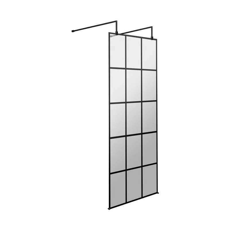 Hudson Reed Wetroom Screens 760mm Frame Screen With Arms And Feet Contemp Matt Black Aluminium 1950x760x14mm