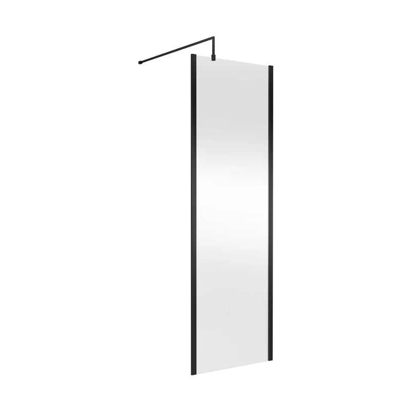 Hudson Reed Wetroom Screens 700mm Outer Framed Wetroom Screen With Support Bar Contemp Matt Black Aluminium 1950x700x14mm