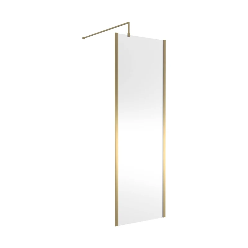 Hudson Reed Wetroom Screens 700mm Outer Framed Wetroom Screen With Support Bar Contemp Brushed Brass Aluminium 1950x700x14mm