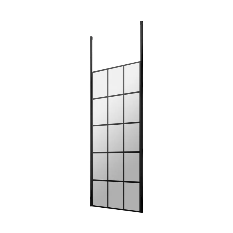 Hudson Reed Wetroom Screens 700mm Frame Screen With Ceiling Posts Contemp Matt Black Aluminium 1950x700x14mm