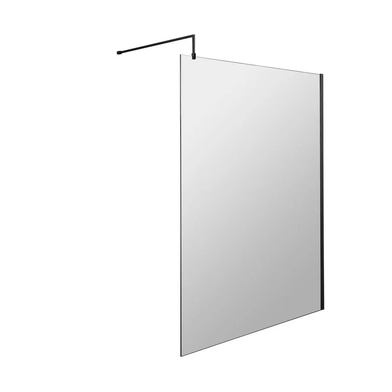 Hudson Reed Wetroom Screens 1400mm Wetroom Screen With Black Support Bar Contemp Matt Black Aluminium 1950x1400x14mm