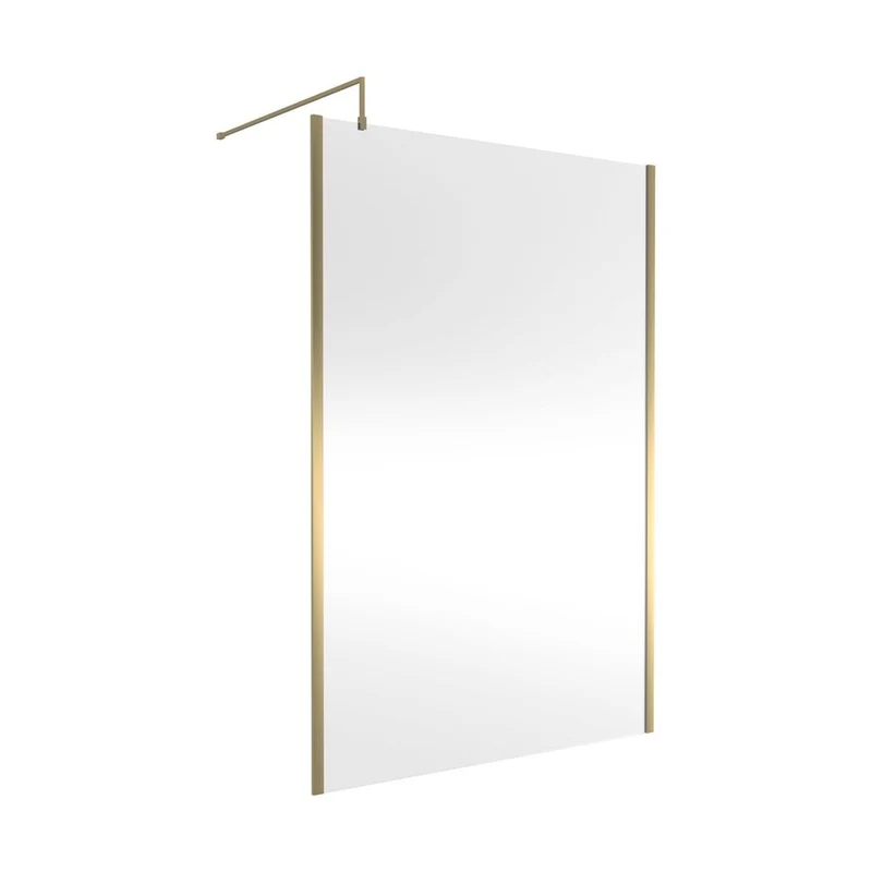 Hudson Reed Wetroom Screens 1400mm Outer Framed Wetroom Screen With Support Bar Contemp Brushed Brass Aluminium 1950x1400x14mm - WRSOBB14