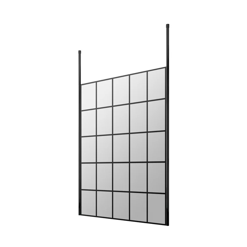 Hudson Reed Wetroom Screens 1400mm Frame Screen With Ceiling Posts Contemp Matt Black Aluminium 1950x1400x14mm