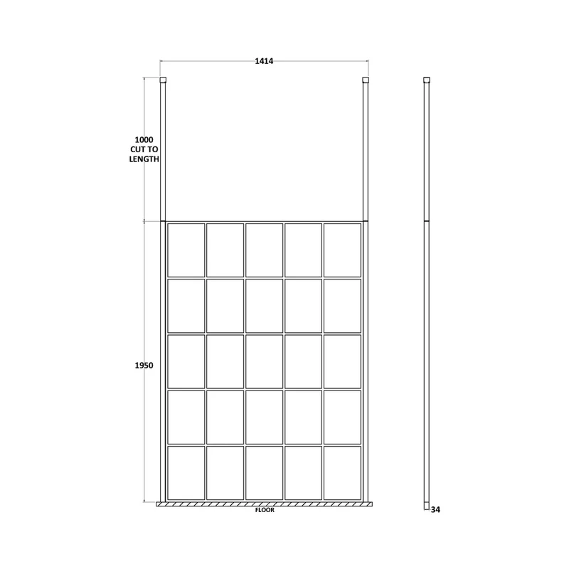 Hudson Reed Wetroom Screens 1400mm Frame Screen With Ceiling Posts Contemp Matt Black Aluminium 1950x1400x14mm