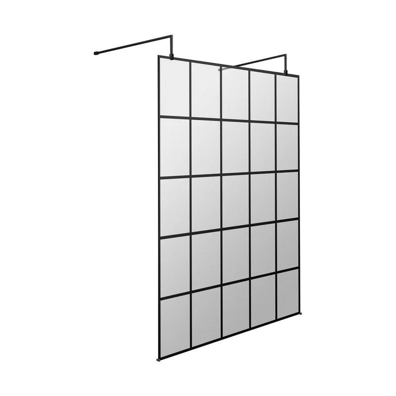 Hudson Reed Wetroom Screens 1400mm Frame Screen With Arms And Feet Contemp Matt Black Aluminium 1950x1400x14mm