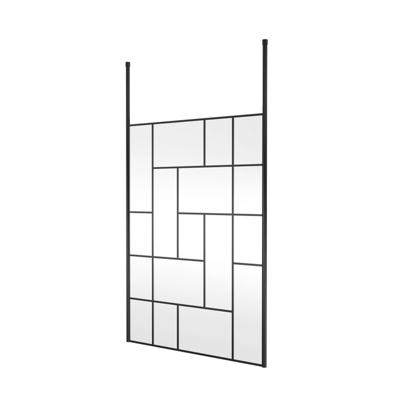 Hudson Reed Wetroom Screens 1400mm Abstract Frame Wetroom Screen With Ceiling Posts Contemp Matt Black Aluminium 1950x1450x60mm