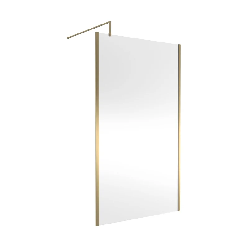 Hudson Reed Wetroom Screens 1200mm Outer Framed Wetroom Screen With Support Bar Contemp Brushed Brass Aluminium 1950x1200x14mm