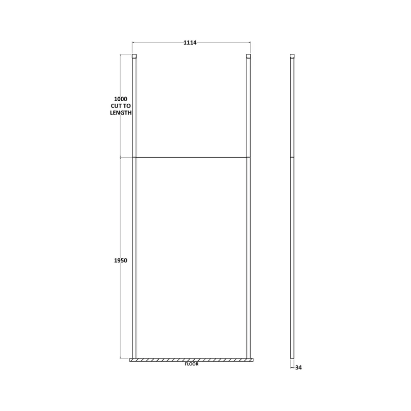 Hudson Reed Wetroom Screens 1100mm Wetroom Screen With Ceiling Posts Contemp Chrome Aluminium 1950x1100x14mm