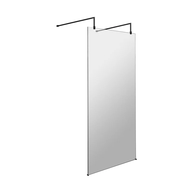 Hudson Reed Wetroom Screens 1100mm Wetroom Screen With Arms And Feet Contemp Matt Black Aluminium 1950x1100x14mm