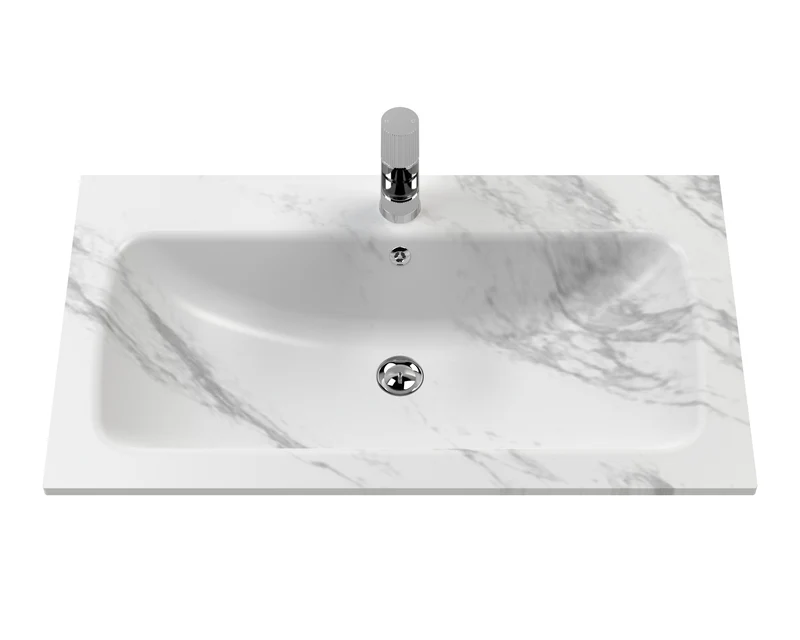 Classique 800mm Wall Hung 1 Drawer Vanity Unit With Marble Stone Basin - Soft Black