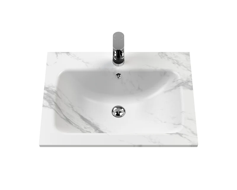 Classique 600mm Wall Hung 1 Drawer Vanity Unit With Marble Stone Basin - Soft Black