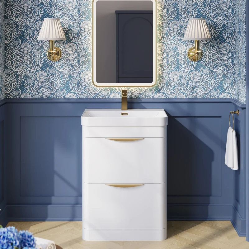Parade 600mm Floor Standing Vanity With Thin Edge Ceramic Basin - White Gloss