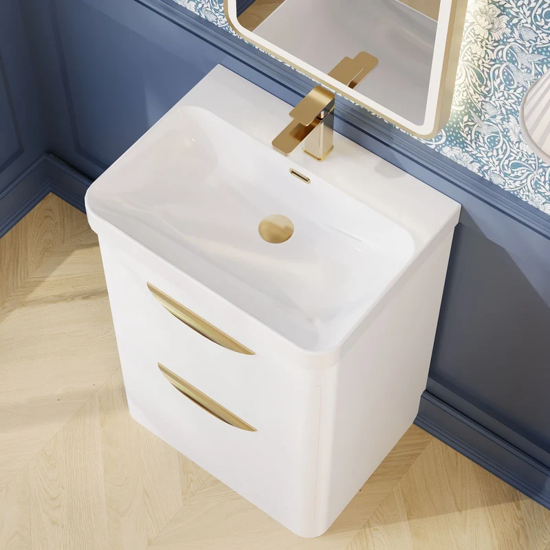 Parade 600mm Floor Standing Vanity With Thin Edge Ceramic Basin - White Gloss