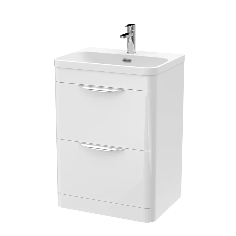 Parade 600mm Floor Standing Vanity With Thin Edge Ceramic Basin - White Gloss
