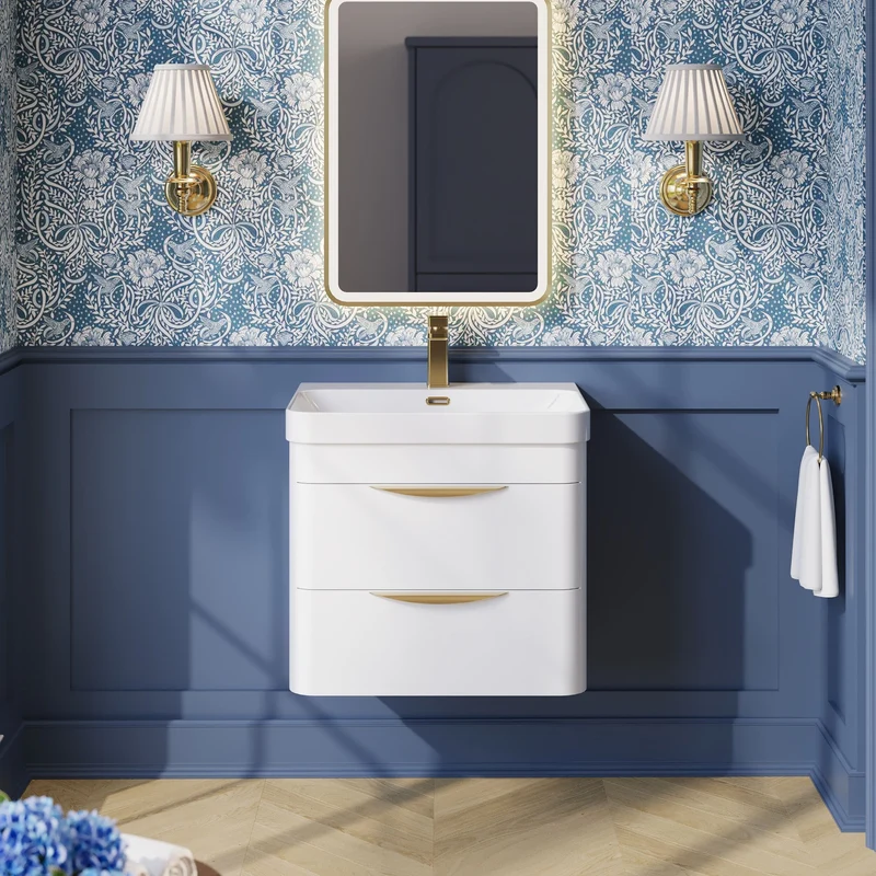 Parade 600mm Wall Hung Vanity With Thin Edge Ceramic Basin - White Gloss