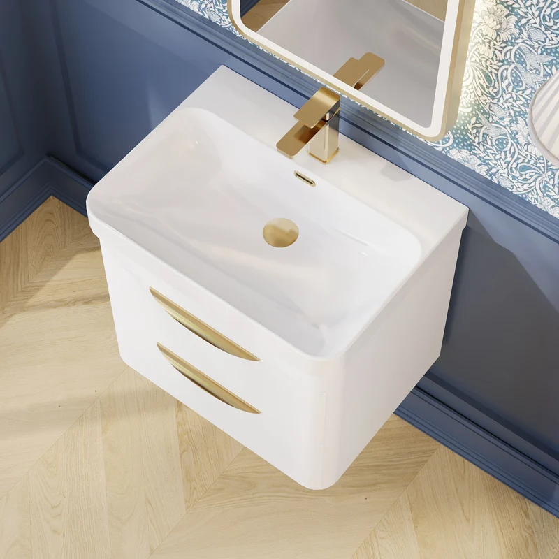 Parade 600mm Wall Hung Vanity With Thin Edge Ceramic Basin - White Gloss