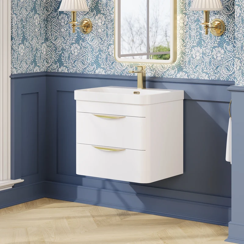 Parade 600mm Wall Hung Vanity With Thin Edge Ceramic Basin - White Gloss