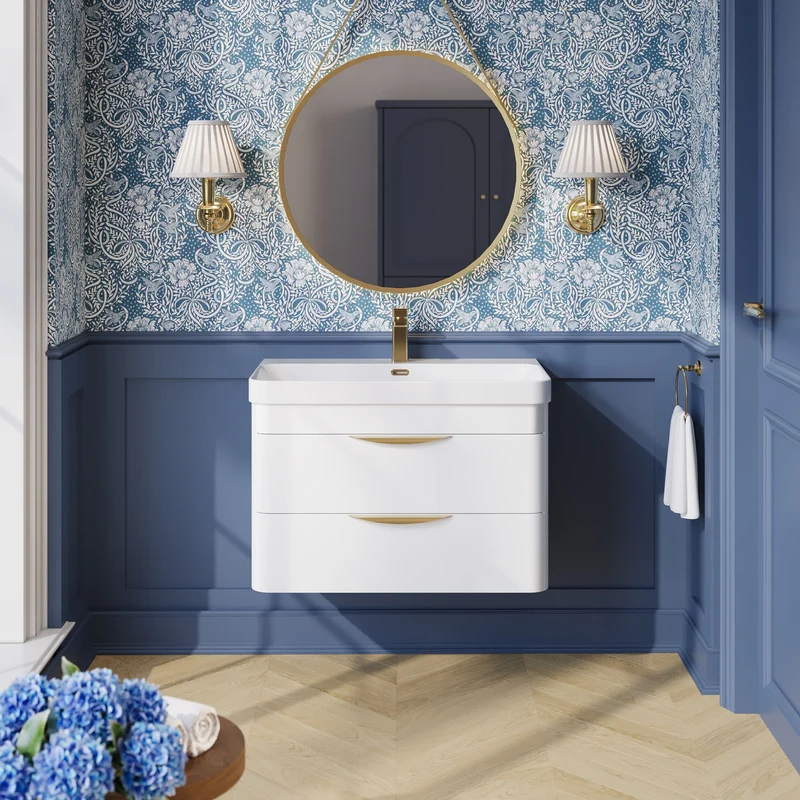 Parade 800mm Wall Hung Vanity With Thin Edge Ceramic Basin - White Gloss