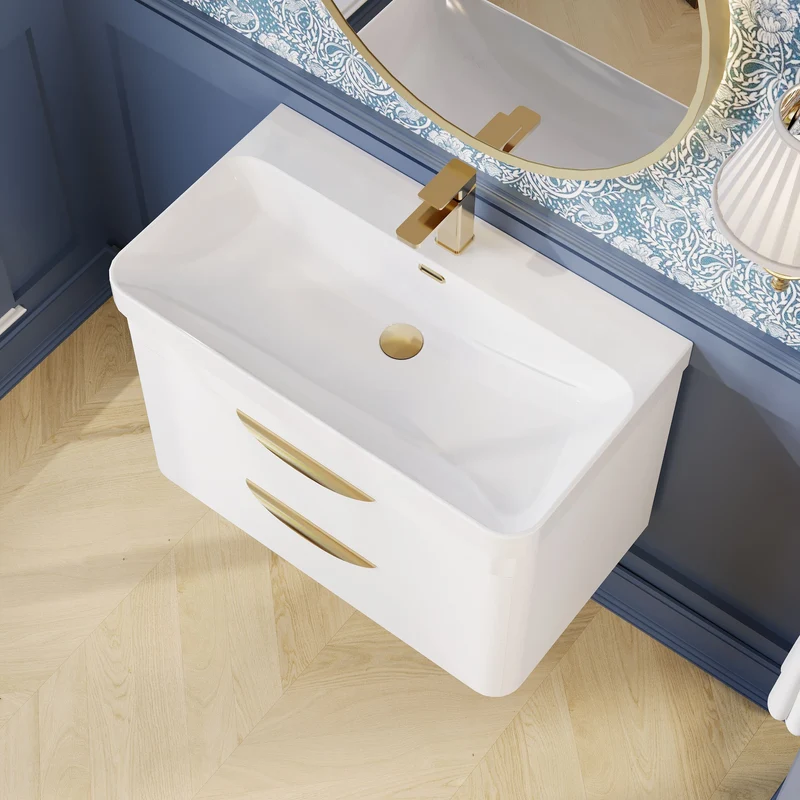 Parade 800mm Wall Hung Vanity With Thin Edge Ceramic Basin - White Gloss