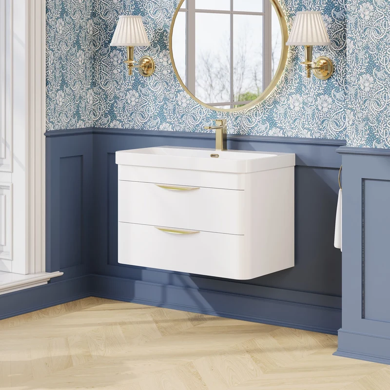 Parade 800mm Wall Hung Vanity With Thin Edge Ceramic Basin - White Gloss