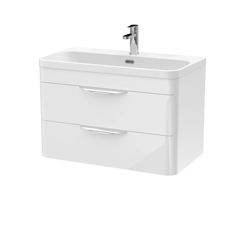 Parade 800mm Wall Hung Vanity With Thin Edge Ceramic Basin - White Gloss
